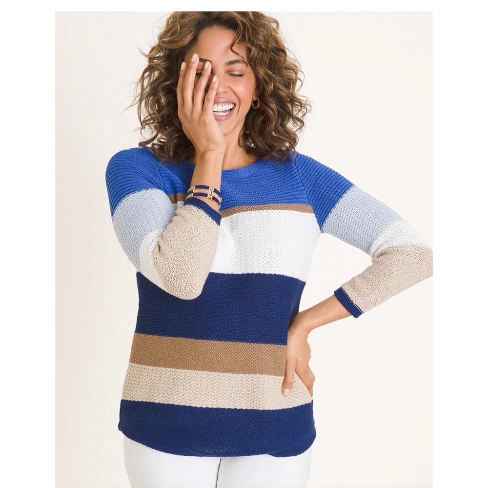 Chicos Women’s Striped Pullover Knit Sweater Half Sleeve Size 3 /Xl 1817